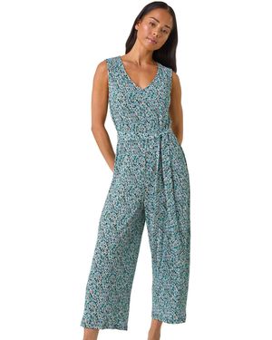 Roman Petite Ditsy Crinkle Crop Jumpsuit - Blue