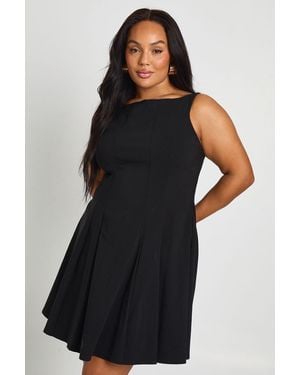 Boohoo Plus Bengaline Racer Neck Pleated Skater Dress - Black