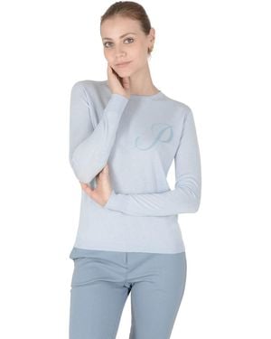 Crown of Edinburgh Cashmere Long Sleeve Art 004 Light Letter P - Blue