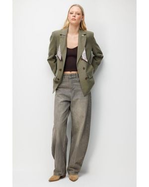 MixRay Linen Blazer Jacket With Scarf Detail - Green