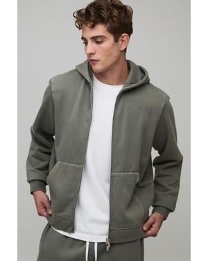 BoohooMAN Essential Washed Boxy Zip Through Hoodie - Grey