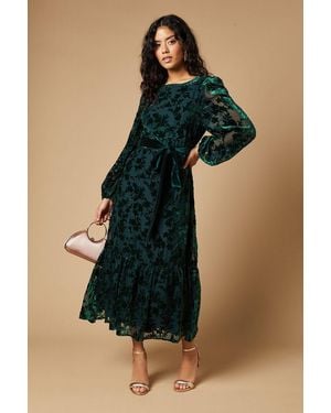 Oasis Petite Devore Contrast Belted Maxi Dress - Blue