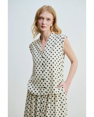 GUSTO Polka Dot Linen Blouse - White