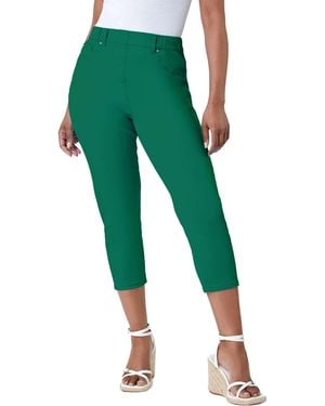 Roman Petite Cropped Stretch Denim Jegging Cotton Capri Jean Leggings - Green