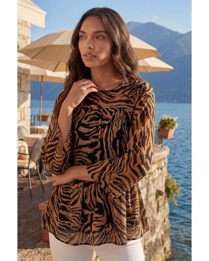 Roman Animal Print Tiered Top - Brown