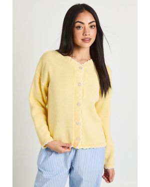 Boohoo Blanket Stitch Knitted Crop Cardigan - Yellow