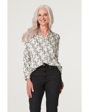 Izabel London Geo Print 3/4 Sleeve Shirt - White