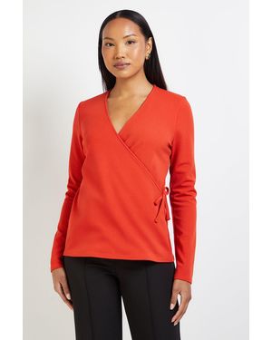 PRINCIPLES Draw Chord Detail V Neck Jersey Top - Red