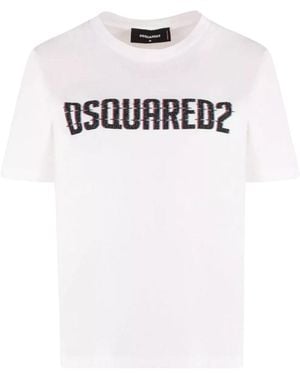 DSquared² Logo Print Crew Neck T-Shirt Cotton - White