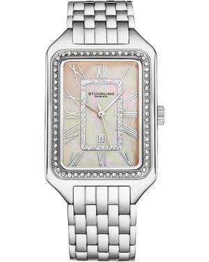 Stuhrling Lustra 4061 Rectangle Quartz Fashion Watch With Crystals 32Mm - Metallic