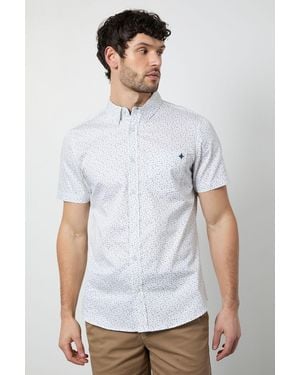 MAINE Ditsy Floral Print Short Sleeve Shirt Cotton - White