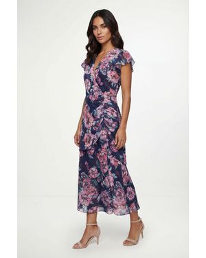 Wallis Floral Burn Out Cape Midi Dress - Purple