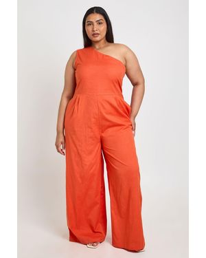 Boohoo Plus Linen One Shoulder Jumpsuit - Red