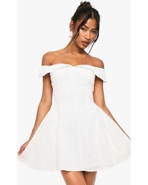 Boohoo Broderie Bardot Structured Skater Dress - White