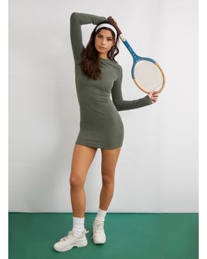 Pink Vanilla Two Tone Ribbed Mini Dress - Green