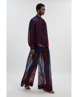 Karen Millen Paisley Devore Woven Wide Leg Trouser - Purple