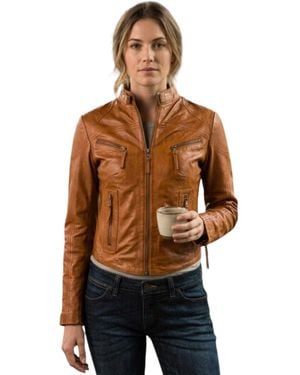 Woodland Leathers Genuine Leather Biker Jacket - Red