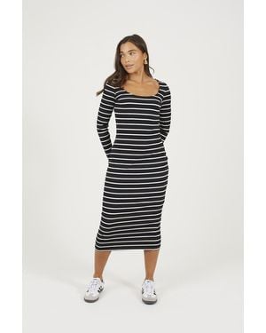 Brave Soul Ribbed Stripe Long Sleeve Dress - Blue
