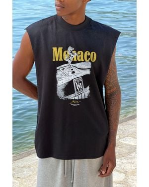 BoohooMAN Oversized Monaco Print Spray Wash Tank Cotton - Blue