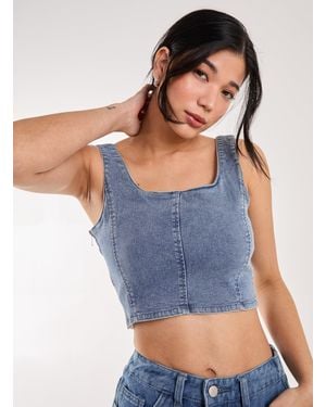 Pink Vanilla Denim Cropped Corset Top - Blue