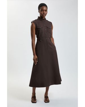 Karen Millen Herringbone Texture Utility Dress - Brown