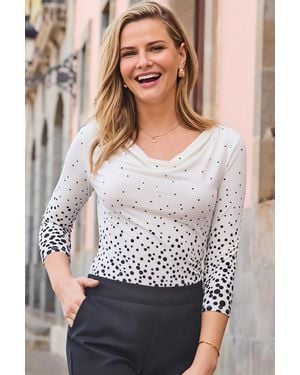Sosandar Ivory & Ombre Spot Print Cowl Neck Top - Grey
