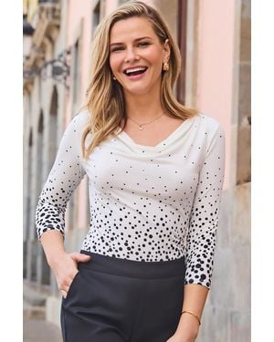 Sosandar Ivory & Ombre Spot Print Cowl Neck Top - Grey
