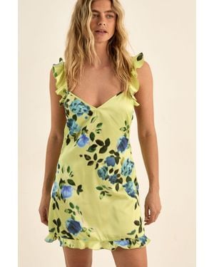 Nasty Gal Satin Floral Ruffle Mini Dress - Green
