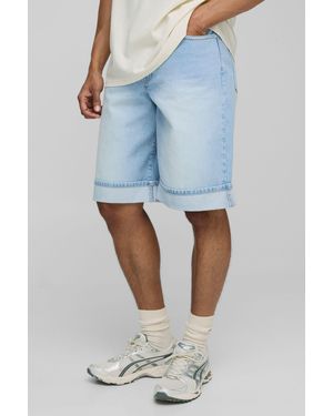 BoohooMAN Regular Fit Washed Cuffed Hem Jorts - Blue