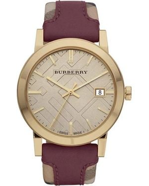 Burberry Bu9017 Ladies Watch The City Check Case Leather - Metallic