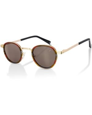 Infinity Leather De-Gamme Retro Round Polarized Sunglasses - Metallic