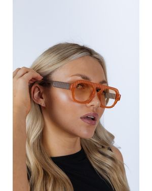 SVNX Retro Ribbed Navigator Sunglasses - Orange