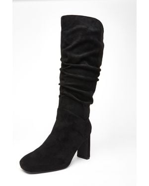 Quiz Wide Fit Faux Suede Heeled Boot - Black