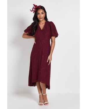 Wallis Petite Lace Drop Hem Midi Dress - Red