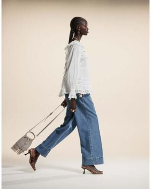 ASOS Wide Leg Jean With Crease Front - Blue