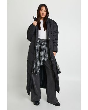 Boohoo Tall Hooded Quilt Detail Maxi Puffer - Black