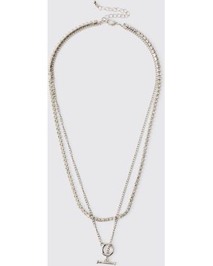 BoohooMAN Toggle Layered Necklace - White