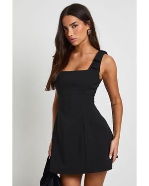 Boohoo Petite Tie Shoulder Square Neck A-Line Dress - Black