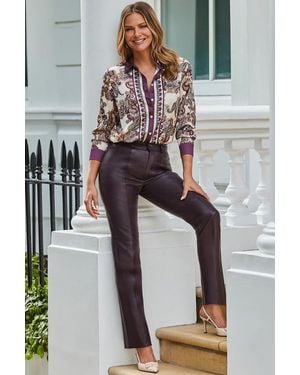 Sosandar Mulberry Seam Detail Straight Leg Leather Trousers - Purple