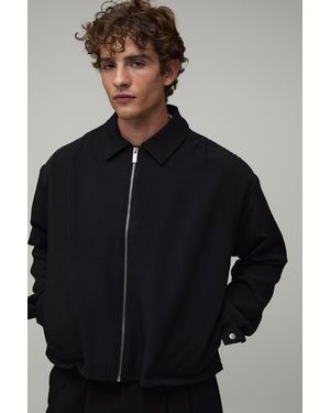 BoohooMAN Tailored Pleat Front Oversized Boxy Co-Ord Harrington Jacket - Black