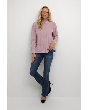 Cream Long Sleeved Shirt A-Shape - Pink