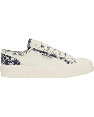 Superga Ladies 2630 Stripe Sketched Flowers Trainers Natural/ - White