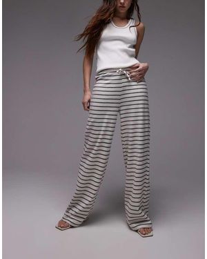 TOPSHOP Drawcord Stripe Wide Leg Trousers - Grey