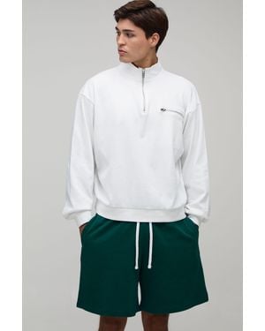 BoohooMAN Oversized Boxy Quarter Zip Funnel Neck Loopback Sweatshirt And Short Set - White