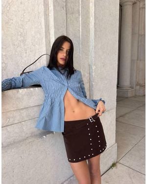 Labelrail X Barbara Ines Studded Faux Leather Wrap Skirt - Brown
