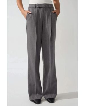 Hiccup Pleated Striped Straight Leg Trousers - Grey