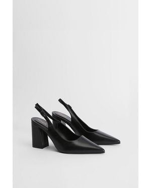 Oasis Nicola Faux Patent Leather Slingback Pointed Court Shoes - Black
