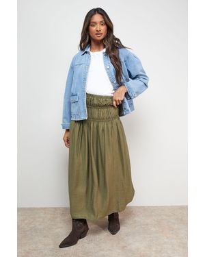 Oasis Shirred Waist Midi Skirt - Green