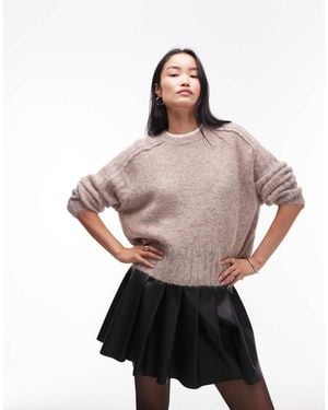 TOPSHOP Knitted Rib Detail Crew Relaxed Jumper - Natural