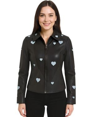 Infinity Leather Hearts Biker Jacket - Black
